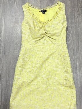 Etcetera silver shimmer fitted yellow sheath dress